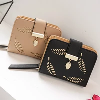 fashion womens wallet female short wallets hollow leave pouch handbag for women coin pu leather purses card holder carteira