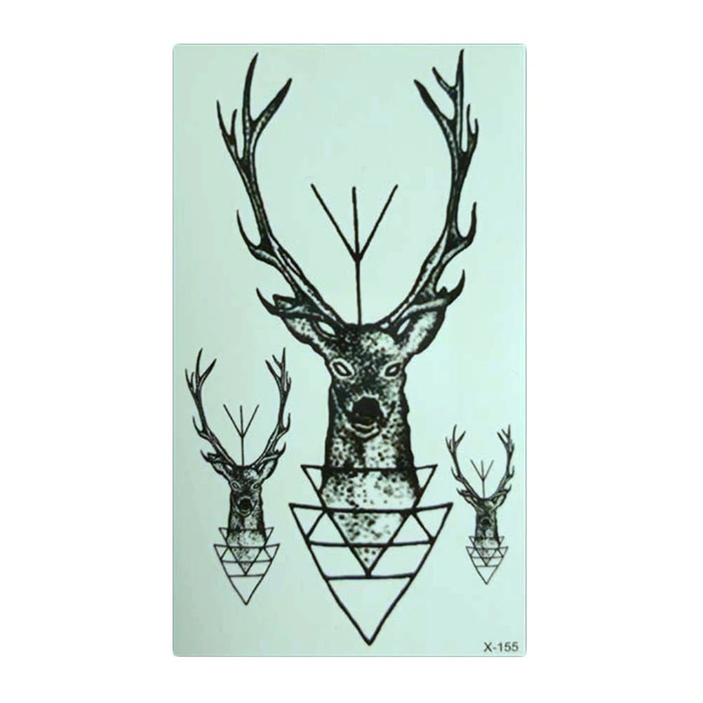 

New Arrival Elk Deer Head Waterproof Temporary Tattoos Sticker Bucks Horn Antlers Water Transfer Fake Flash Tattoo 10.5*6cm