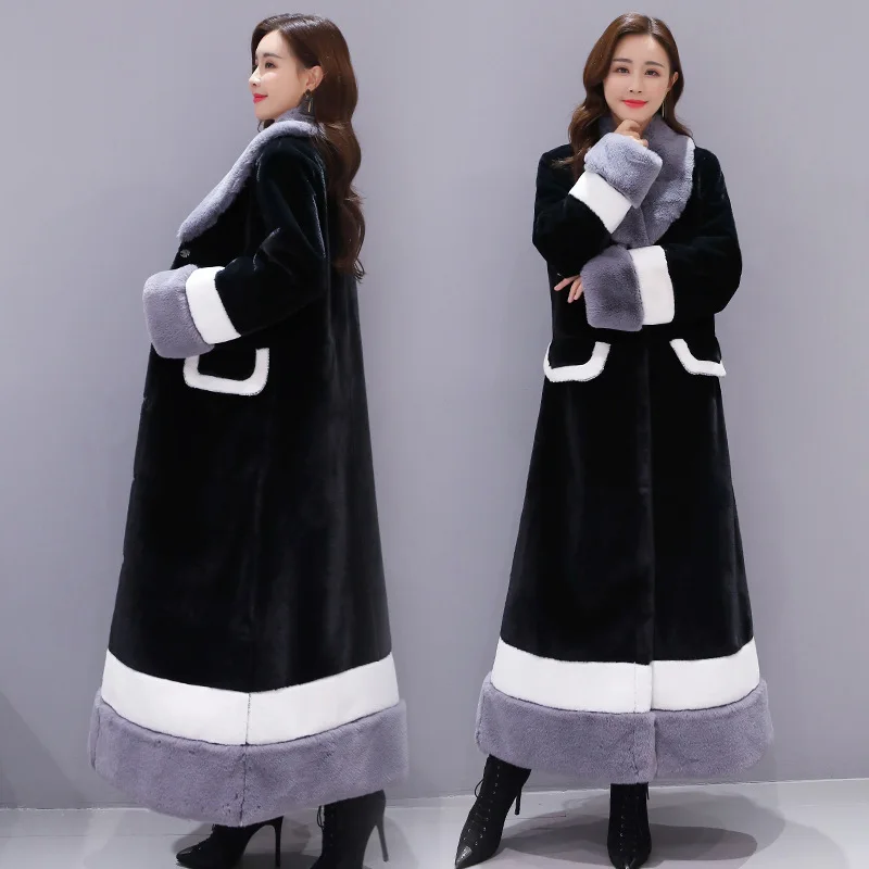 

Long Faux Fur Coat Women Winter Fashion Warm Turn-down Collar Covered Button Wide-waisted Coats Lugentolo