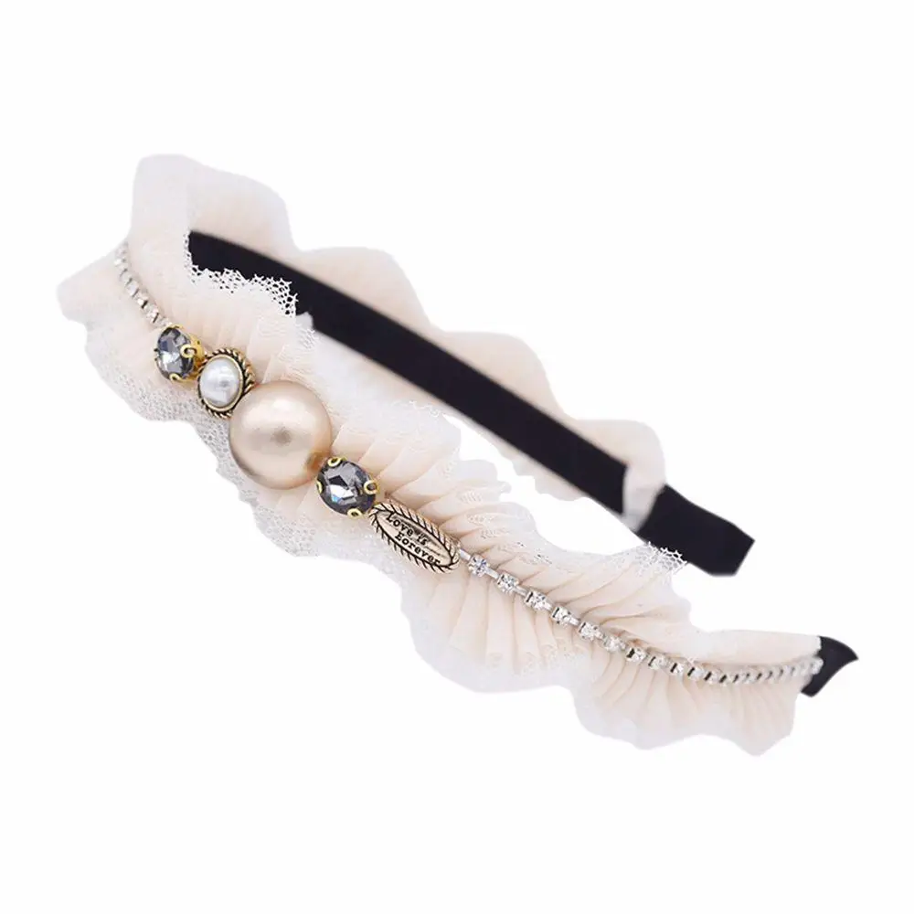 

1PC Korean Girls Pearl Rhinestone Lace Hair Band Super Fairy Sweet Headband Hairpin Retro Small Fragrance Party Headwear Hair Ac