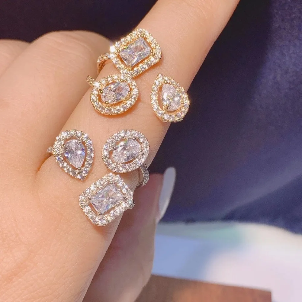 RAKOL Роскошные кубический цирконий геометрической формы Открытые Кольца для