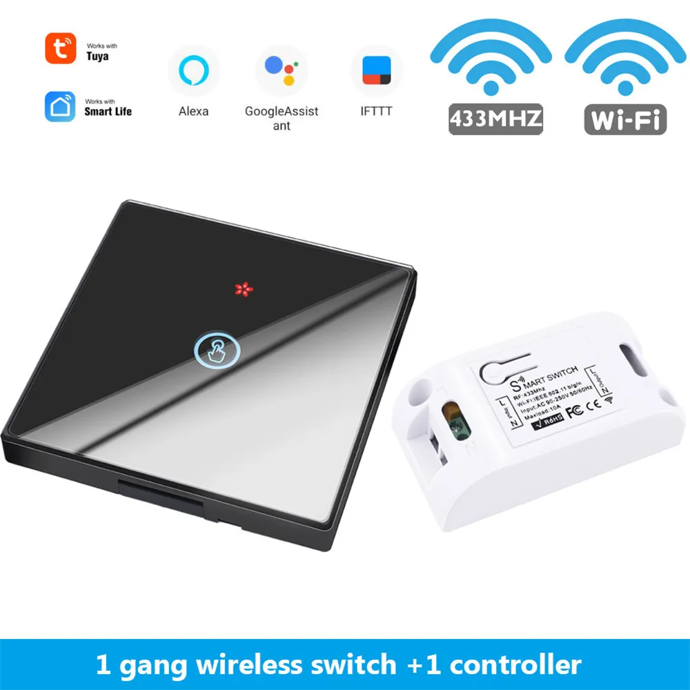 B 1 gang 1 Receiver SMATRUL Tuya Smart Life APP WiFi сенсорный выключатель светильник RF 433 МГц настенный DIY релейный таймер модуль Google Home Amazon Alexa 110 В 220 В 10A - Цвет: B 1 gang 1 Receiver