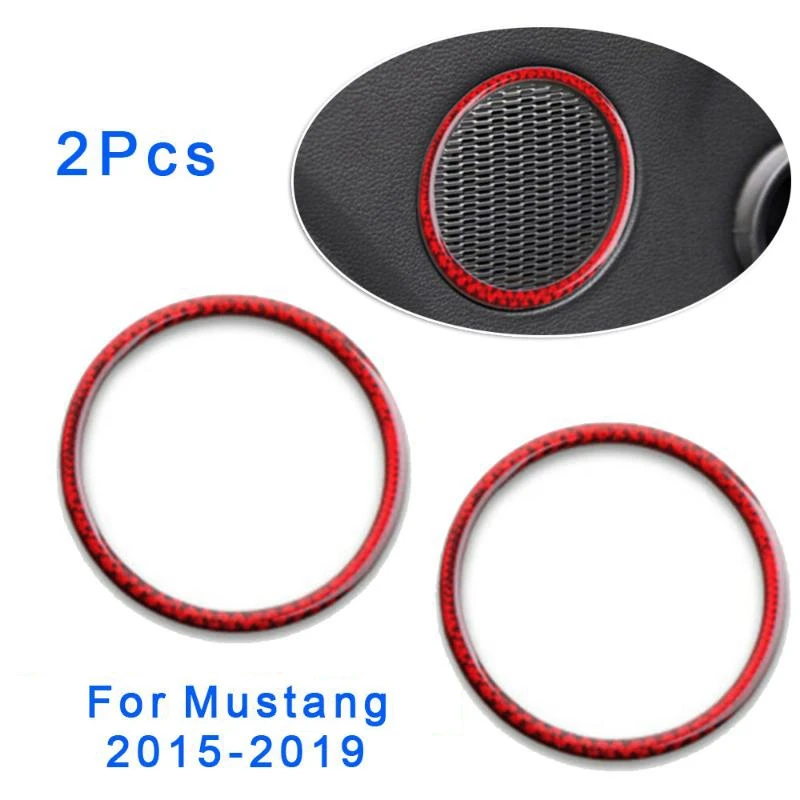 

Наклейка из углеродного волокна для Ford Mustang 2015-2019, рамка для заднего динамика, кольцевые твитеры, облицовка, красная крышка