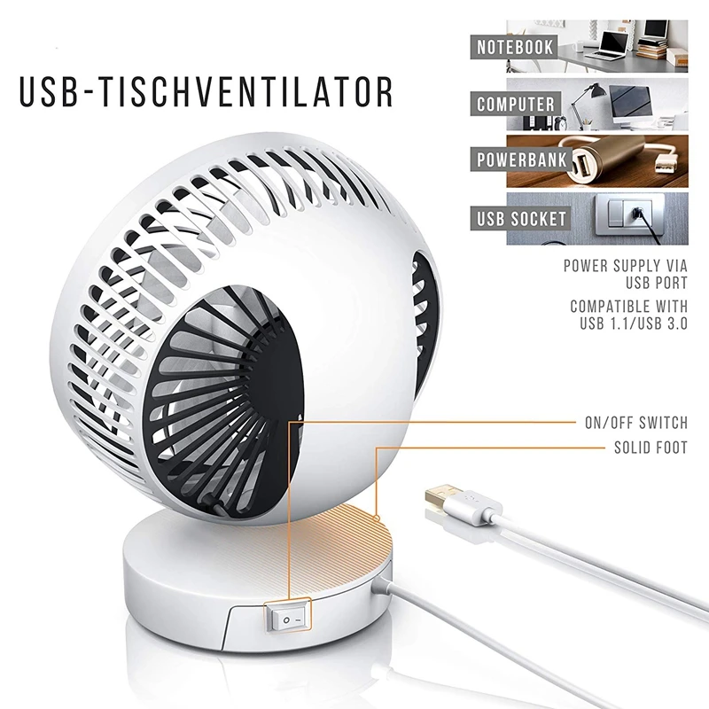 Usb вентилятор мини Настольный маленький портативный 7 турбо листья 22 ° Tiltable с