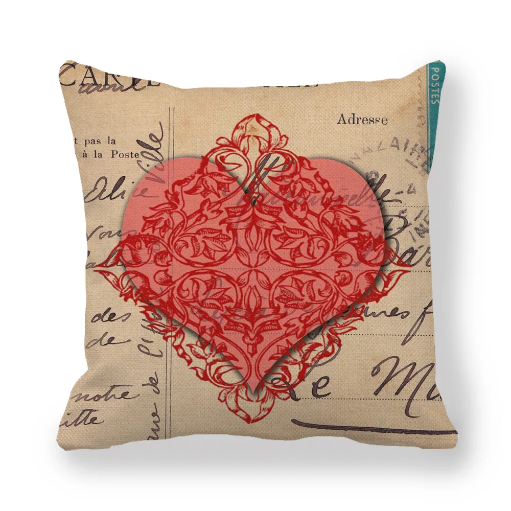 Льняная наволочка в виде сердца для дивана на День святого Валентина льняная