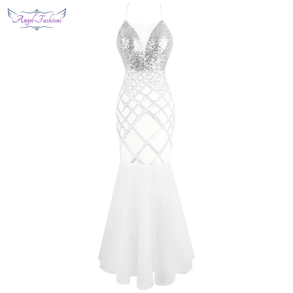 

Женское Веч. Платье на бретельках Angel-fashions, серебристое длинное вечернее платье на тонких бретельках с открытой спиной, расшитое блестками, ...