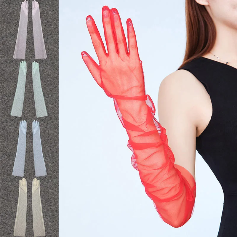 

Bridal Wedding Sunscreen Gloves Women Thin Transparent Long Gloves Sheer Tulle Summer Gloves See Through Ultra Mitten 1 Pairs
