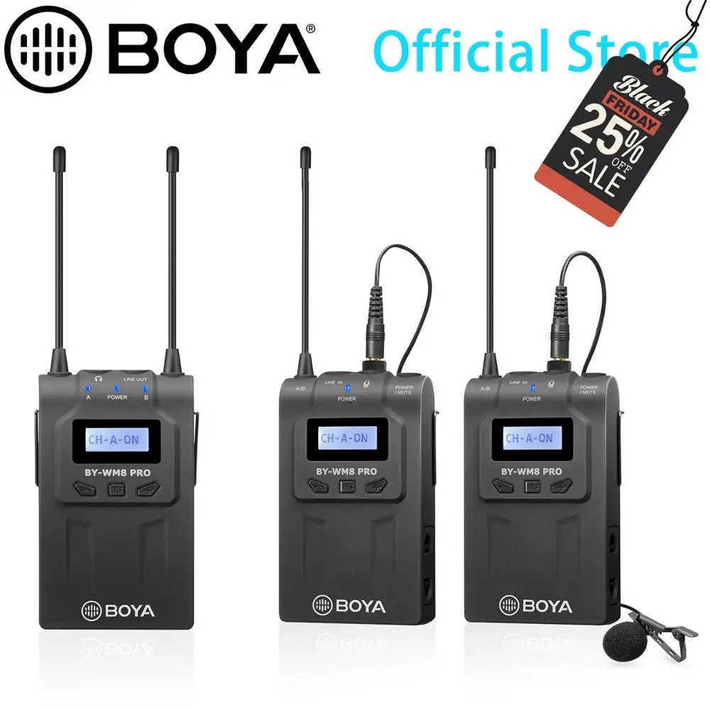BOYA BY-WM8 Pro UHF Беспроводной петличный микрофон система для iPhone 8 видео интервью трансляции Canon Nikon DSLR камера видеокамера