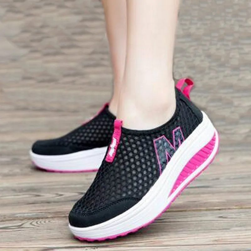 

Women Casual Sneakers Shoes Sport Fashion Height Increasing Woman 2021 Breathable Air Mesh Swing Wedges Sneakers