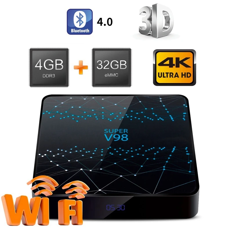 for EU Smart TV Box V98 RK3318 Ram 4GB Rom 32GB Android 9.0 Internet Media Player 2.4G WIFI Bluetooth Support 1080P 4K Pla | Электроника