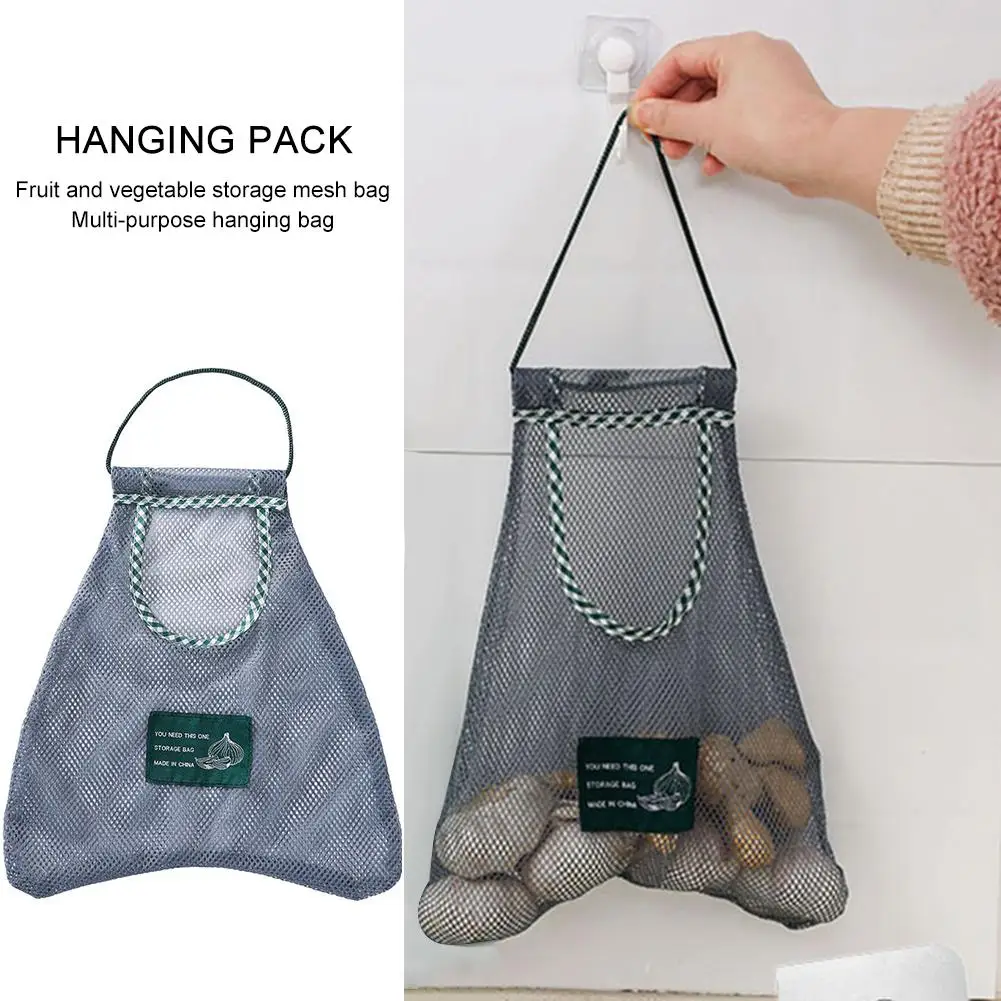 

1PCS Fruit Bag Portable Reusable Casual Grocery Chain Shopper Cotton Tote Bag Wall-mounted Woven Vegetable Mesh Shoulder Bag