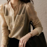 chiffon shirt lace embroidery embellishment french long sleeved shirt blouse female summer design women