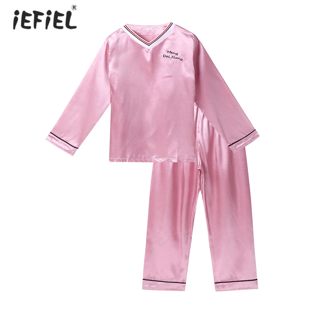 

Children Pajamas 2Pcs Long Sleeve V Neck Kids Sleepwear Girls Boys Sleep Suits Autumn Child Nightgown Pyjamas Boy Silk Nightwear