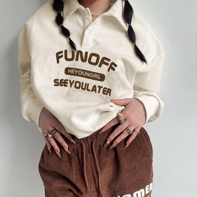 

Sweatshirts Contrast Color Letter Pattern Loose Casual Pullovers Women Harajuku Ribbed Streetwear Hoodies Top
