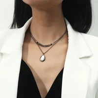 fashion water drop opal double layer necklace for women retro elegant gun black chain choker necklaces female party jewelry gift
