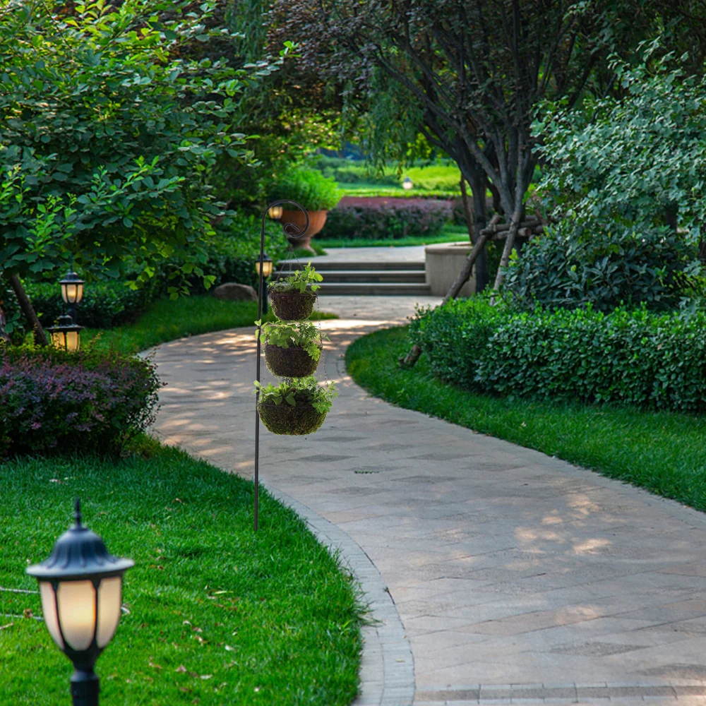 

2Pcs Anti-rust Garden Ground Rod Lawn Iron Pole Holder Streetlamp Hook Black