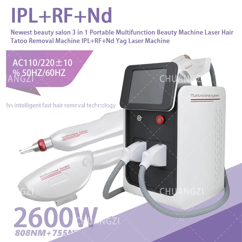 

High Quality 3 in1 E-light IPL RF Nd Yag Diode Laser Hair Removal Machine Face Lifting Laser Tattoo Removal