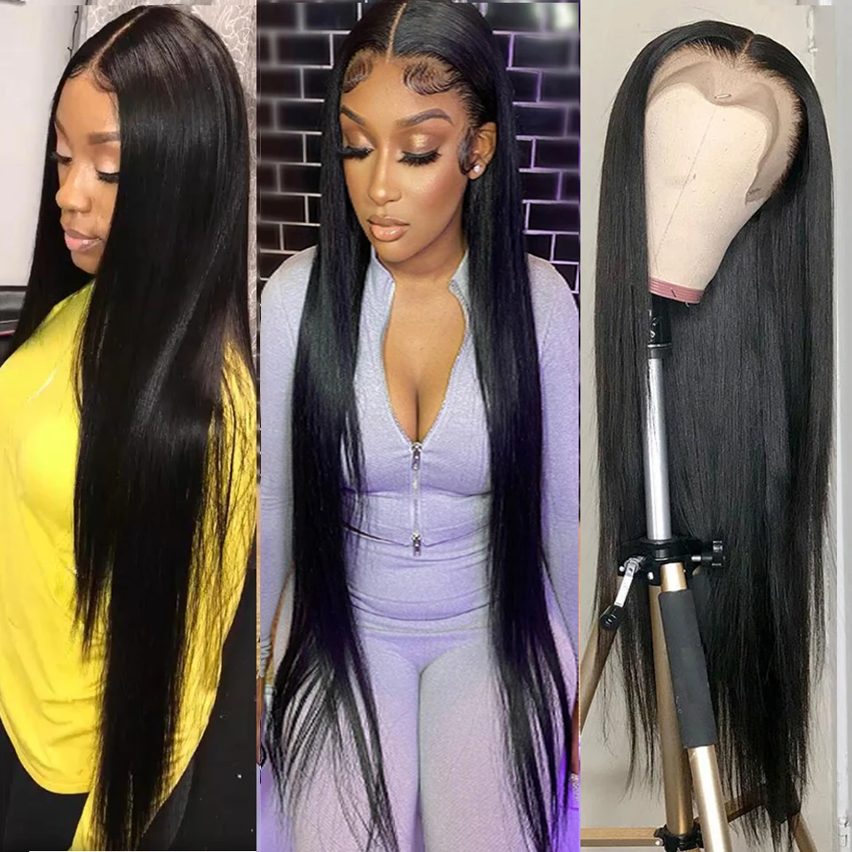 

парик Straight Lace Front Human Hair Wigs for Black Women 4x4 Transparent 13x6 HD Lace Frontal Wig Brazilian Hair Closure Wig