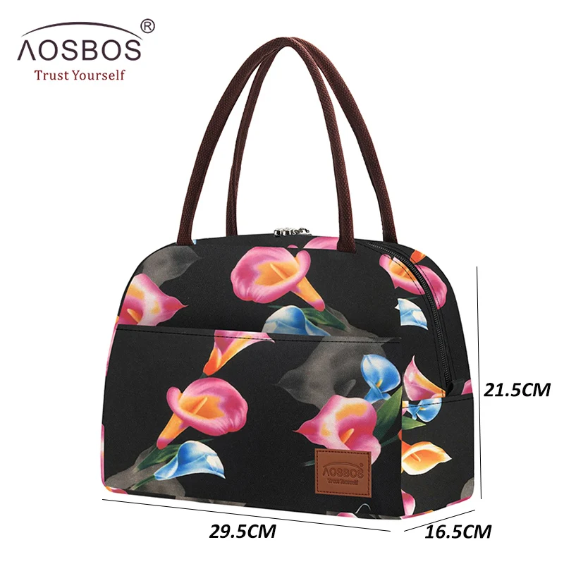 A808-2 Calla lily Aosbos, Модная Портативная сумка-холодильник для обеда, термоизолированная одноцветная Сумка-тоут, большая сумка для еды, пикника, Ланч-бокс, сумка для мужчин, женщин и детей - Цвет: A808-2 Calla lily