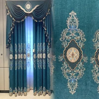 europeann style luxurious embossed jacquard curtains blue jacquard blackout curtains for living dining room bedroom
