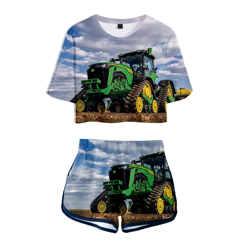 

Модные спортивные костюмы для девочек Kawaii с принтом трактор машина 3D принт росы пупка Модный молодежный комплект из двух предметов сексуал...