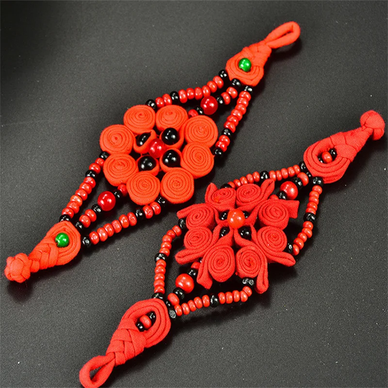 Женский браслет с бусинами и цветами из ткани | Украшения аксессуары