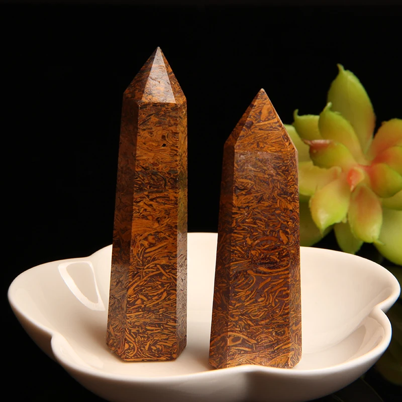 

1pc Natural Crystal Point Golden Jade Hexagon Column Stones and Mineral Healing Energy Stone Wand Obelisk Home Decoration Gifts