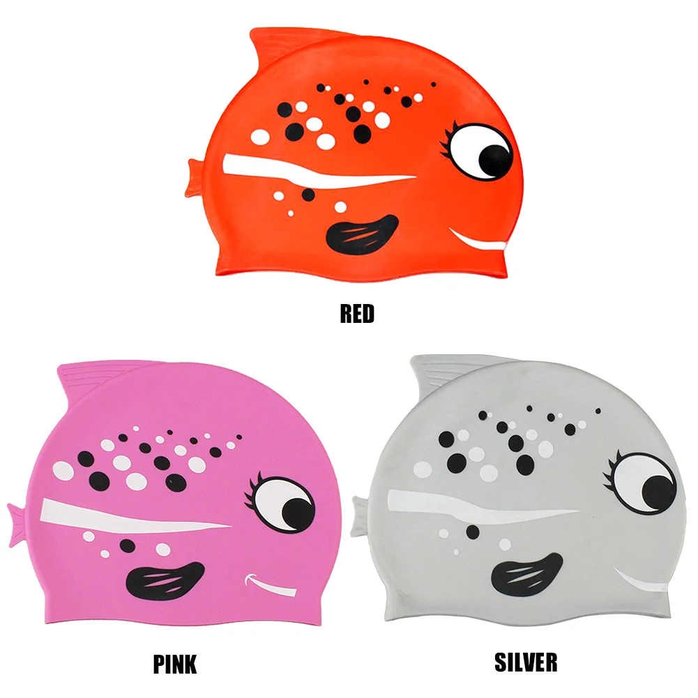 

Ear Protection Soft Fish Shape Beach Bright Color Summer Pool Swimming Cap Girls Elastic Sports Printed Diving Silicone For Kids