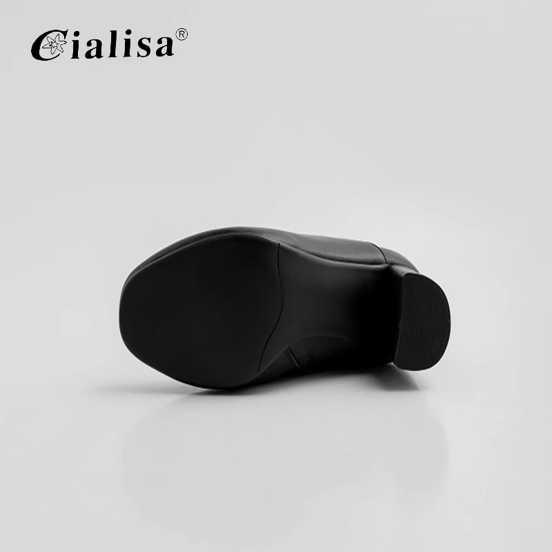 

CIALISA Women Shoes Genuine Leather Zipper Casual White Boot 2020 Fashion Handmade Lace Up Square Toe High Heel Ankle Boots