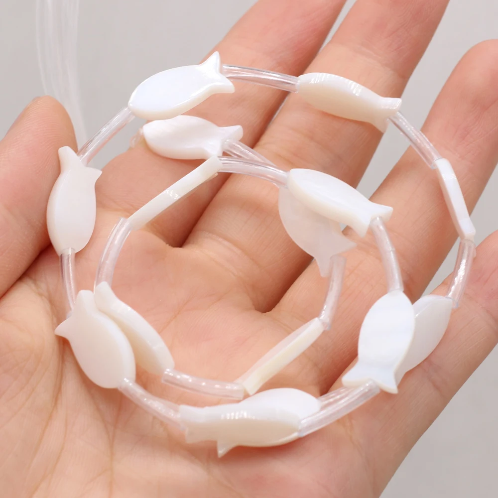 

15pcs/lot Fish Shape White Pearl Shell Beads Natural Freshwater Shell Loose Beads for Making DIY Jewerly Necklace Accessories