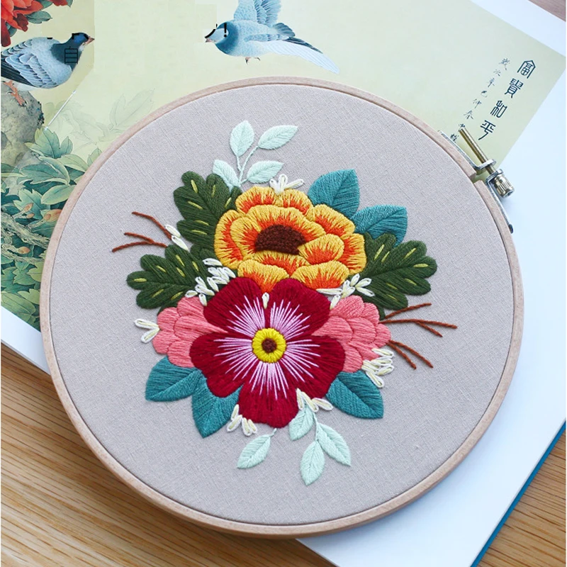 Набор цветочной вышивки сделай сам с обручем для начинающих наборы рукоделия