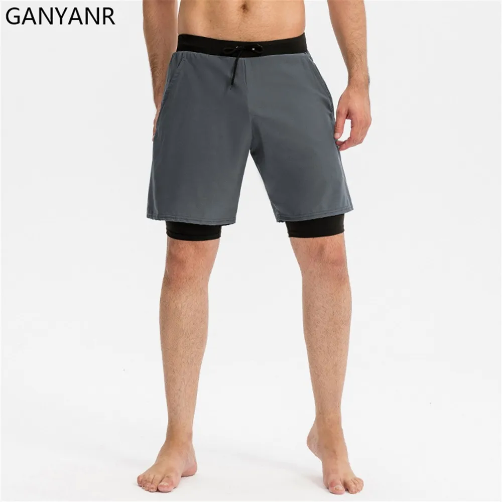 

GANYANR Running Shorts Men Gym Fitness Crossfit Sport Basketball Sportswear Training Jogging Compression Tights Leggings 2in1
