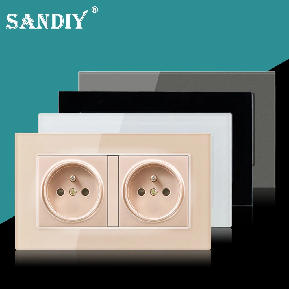 Настенная розетка, встроенная французская стандартная электрическая розетка, 1 канал, 2 канала, 86 мм, 146 мм, тип закаленного стекла, панельные настенные розетки