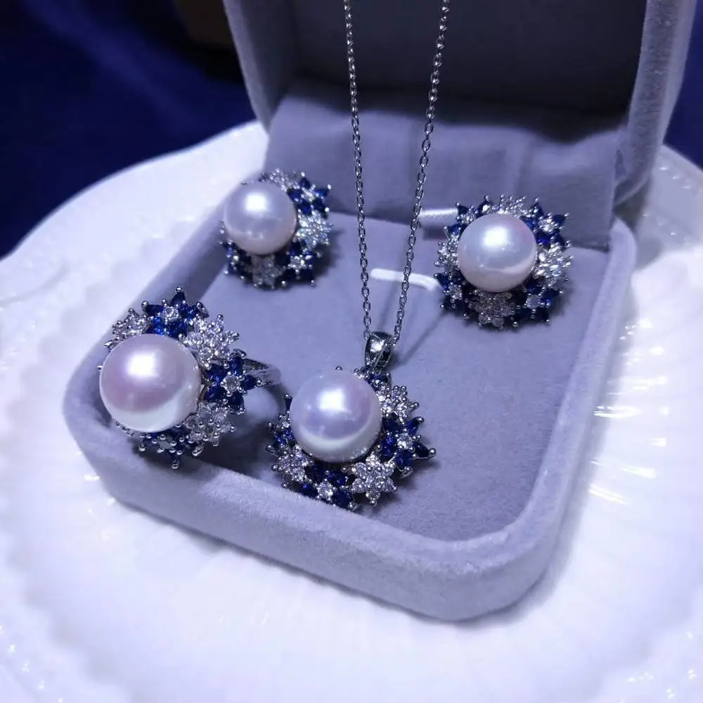 

Original handmade Classic natural freshwater pearl earring necklace ring set