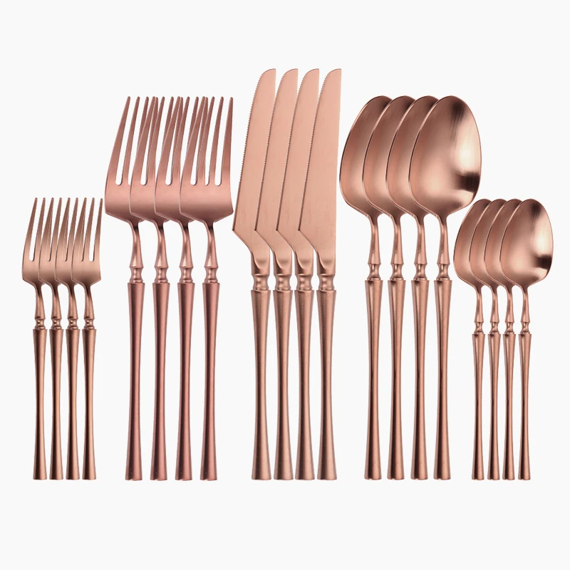 

20Pcs/set Rose Gold Cutlery Set Stainless Steel Spoon Fork Knife Mirror Tableware For Parties Dinner Dinnerware Flatware Set