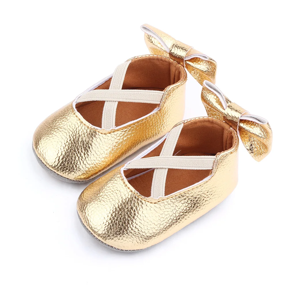 NEW Toddler Girl Crib Shoes PU Leather Newborn Baby Girls Boys Bowknot Soft Sole Solid Print Casual Shoes 0-18M