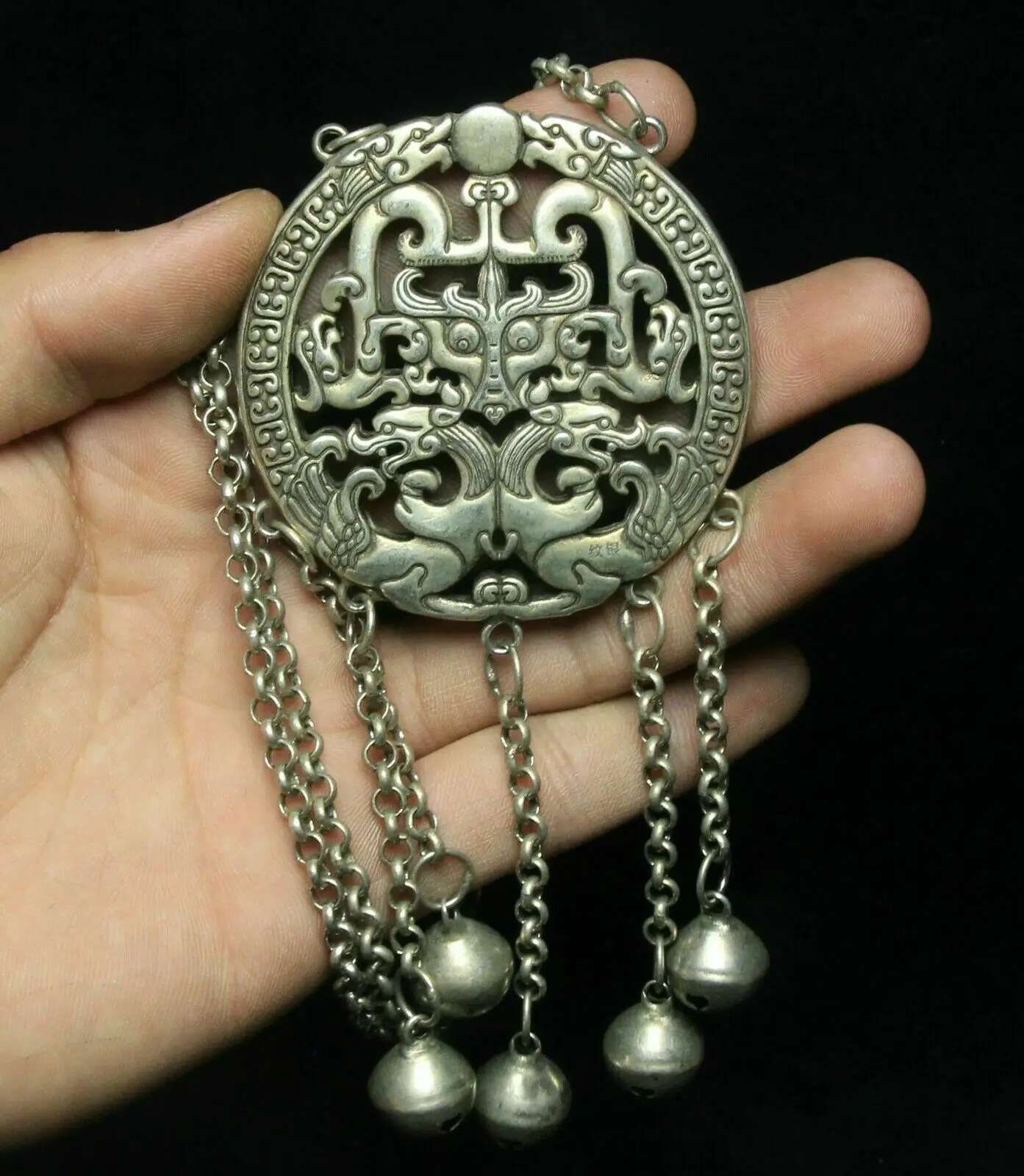 

30 см старой китайской династии, серебряный дракон, пиксиу, чудовище, стандартный амулет, подвеска