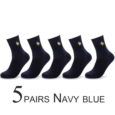 A 5 pairs navy blue PIER POLO, носки, мужские хлопковые нарядные носки, брендовые новые деловые мужские носки, мужские носки высокого качества для отдыха, длинные носки в подарок, размер 39-44 - Цвет: A 5 pairs navy blue