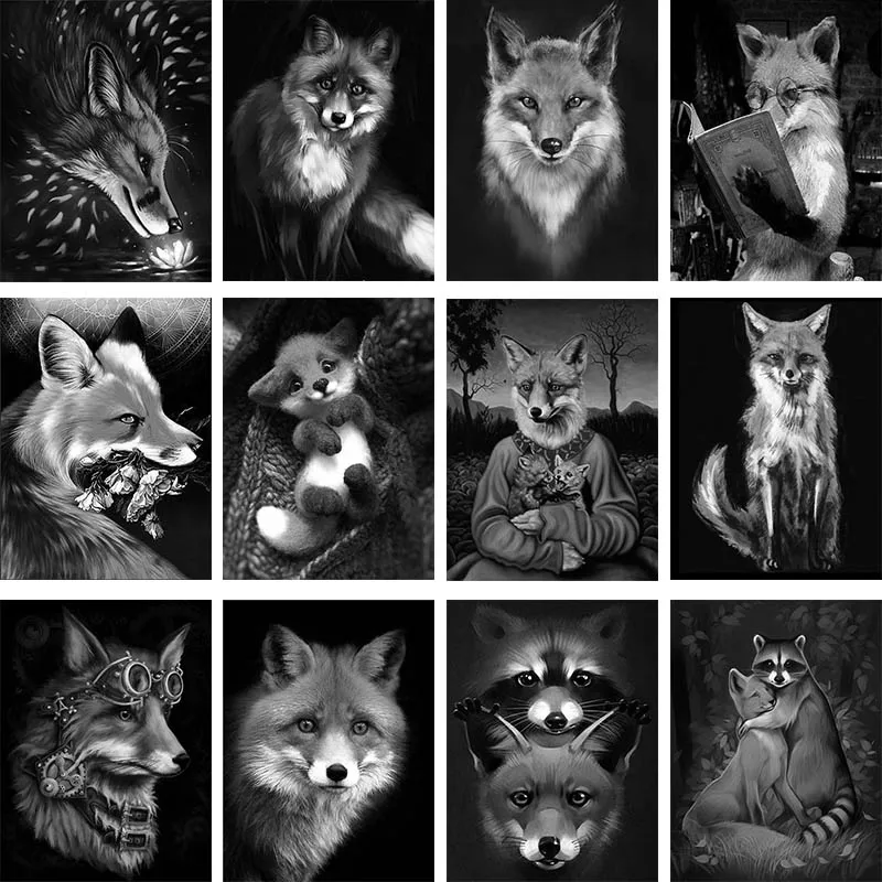 

5D DIY Diamond Painting Cross Stitch White & Black Fox Embroidery Mosaic Handmade Full Square Round Drill Wall Decor Craft Gift
