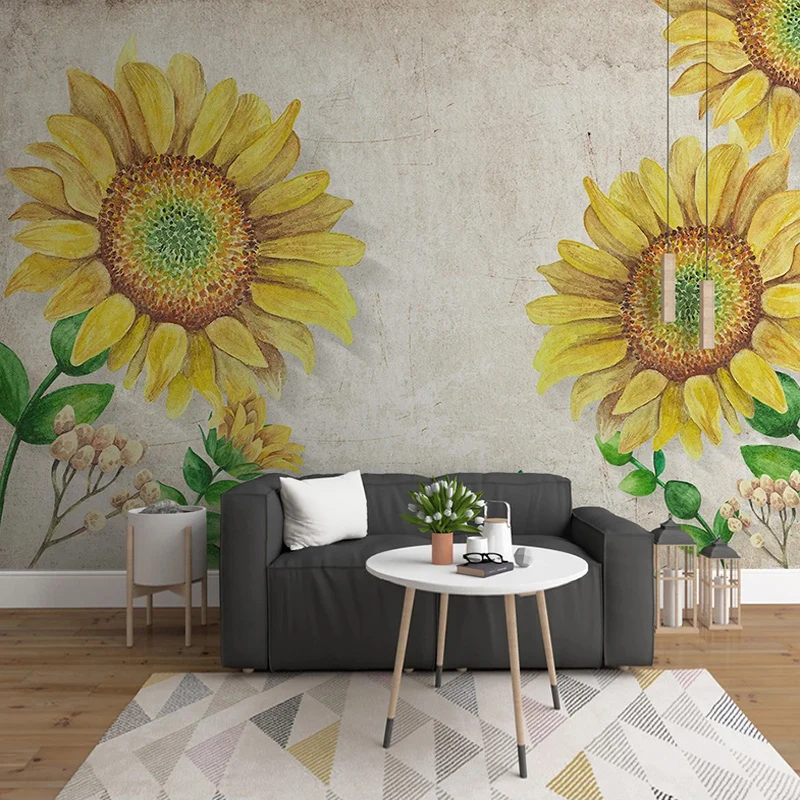 

Custom 3D Photo Wallpaper Yellow Flowers Sunflower Hand Painted Mural Retro Fashion Living Room Bedroom Background Home Decor