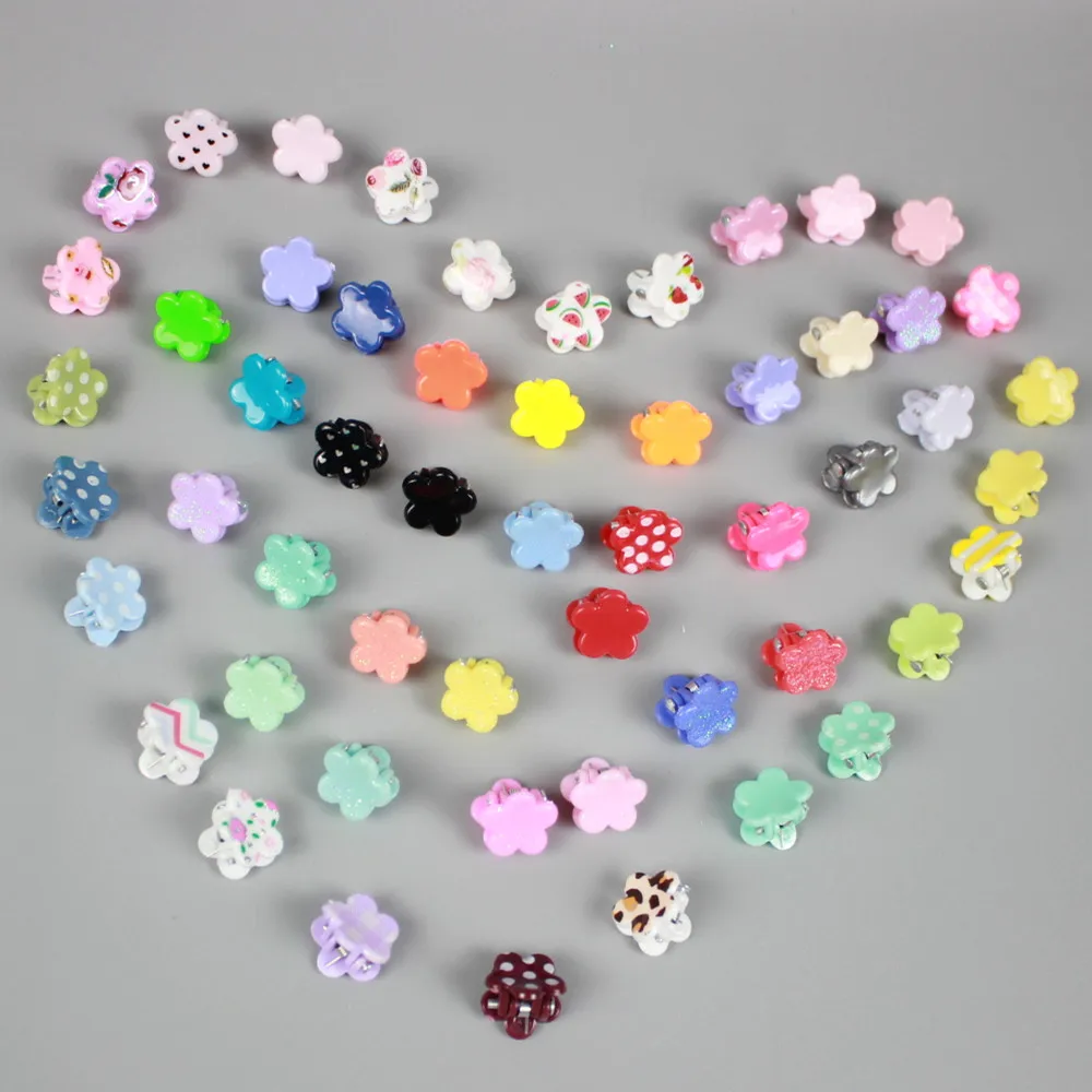Оптом 12 шт./лот пластиковые заколки для волос в форме цветка с милым принтом 10 мм