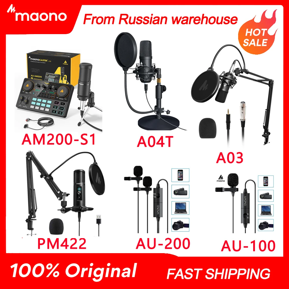 Профессиональный микрофон Maono PM422 AM200 S1 A04T AU A03 200 100 для прямых трансляций Youtube TikTok