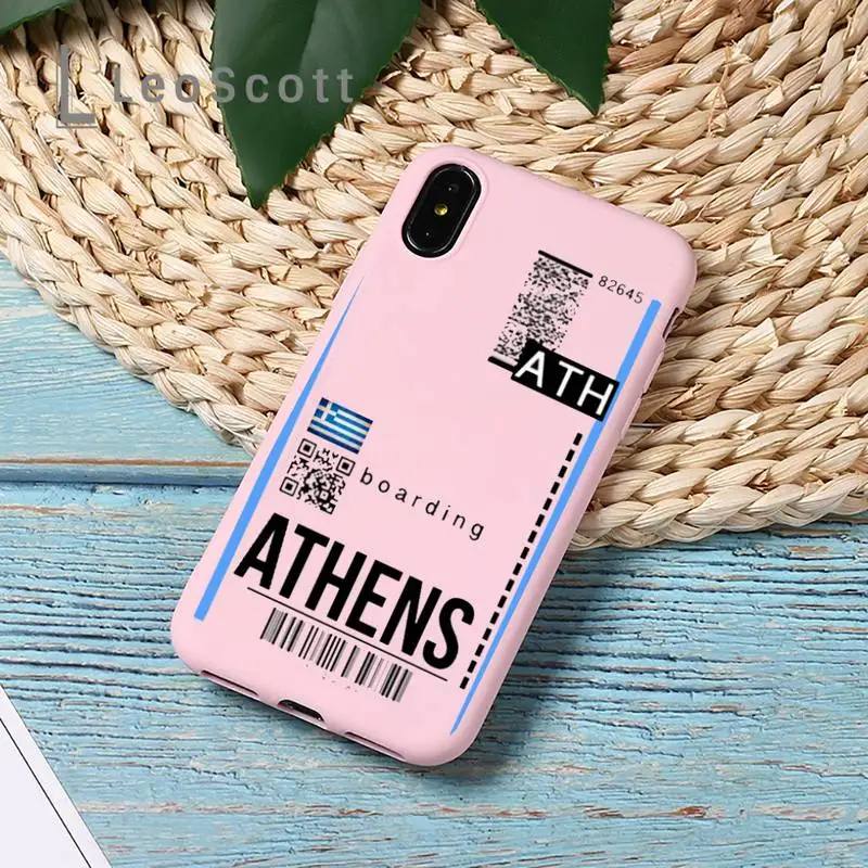 

Air ticket USA city London Paris Travel Phone Case Candy Color for iPhone 11 12 mini pro XS MAX 8 7 6 6S Plus X 5S SE 2020 XR