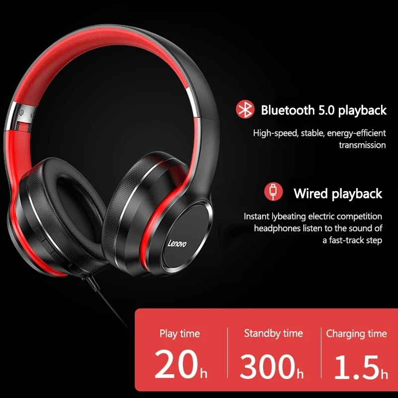 

Беспроводные Bluetooth - наушники Lenovo HD200 , складные компьютерные наушники с шумоподавлением, Спортивные Беспроводные стереонаушники для игр
