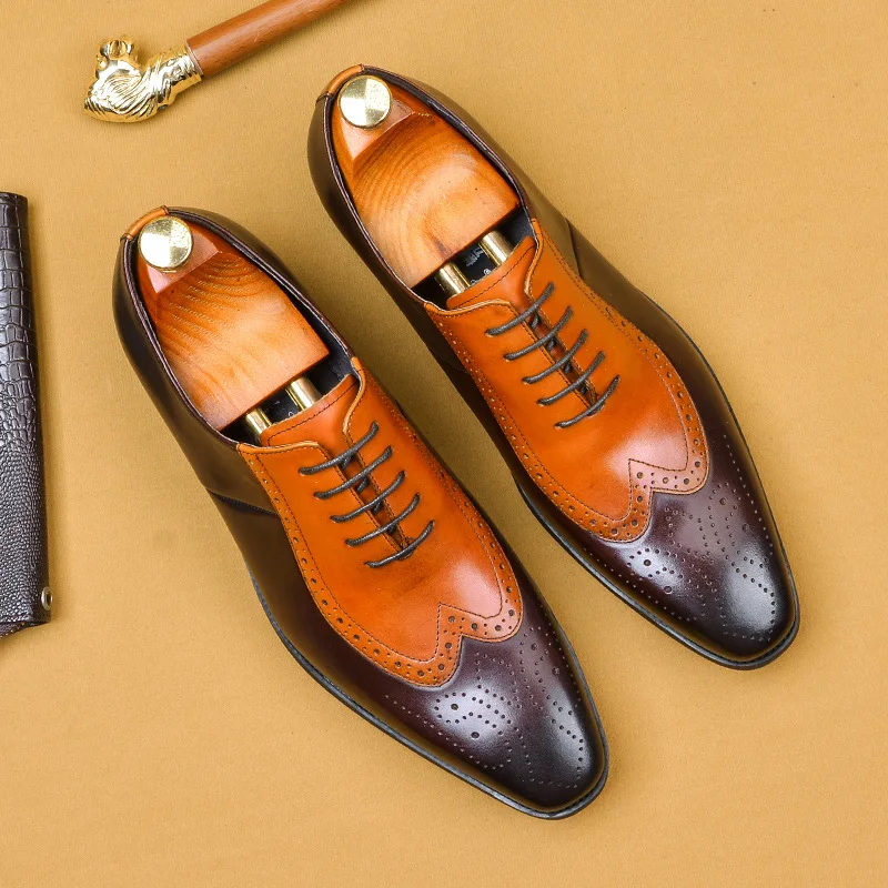 

QYFCIOUFU Italian Men's Oxford Shoes Genuine Leather Handmade Designer Brogue Shoes Party Wedding Formal Office Men Dress Shoes