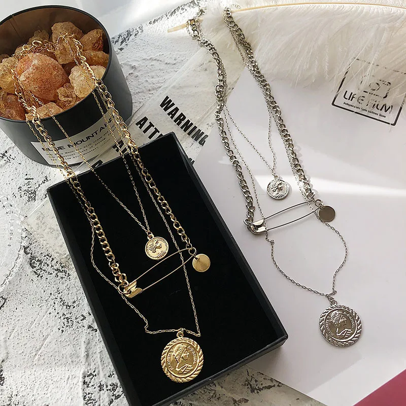 Многослойная Металлическая Булавка SRCOI ожерелье из кулон Европейская мода