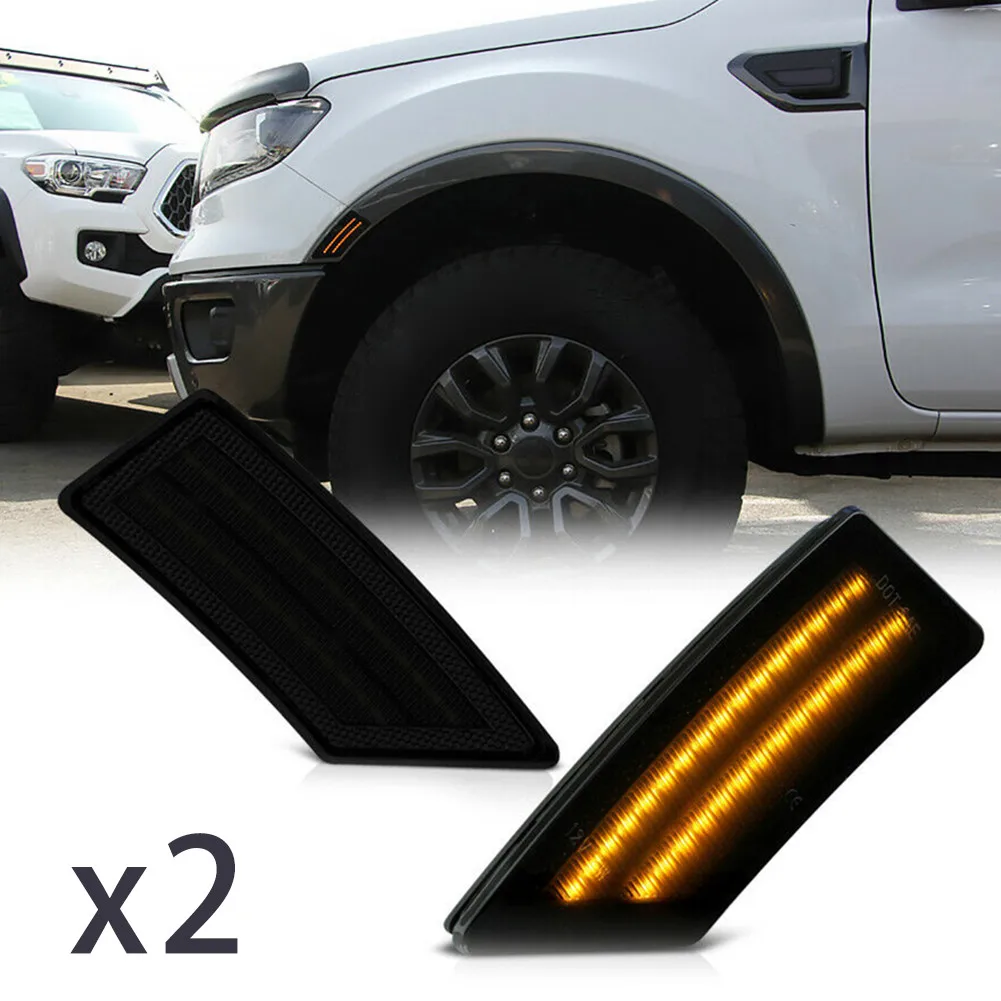 

2PCS Side Marker Light For Ford Ranger 2019-2020 Front Bumper Smoked Black