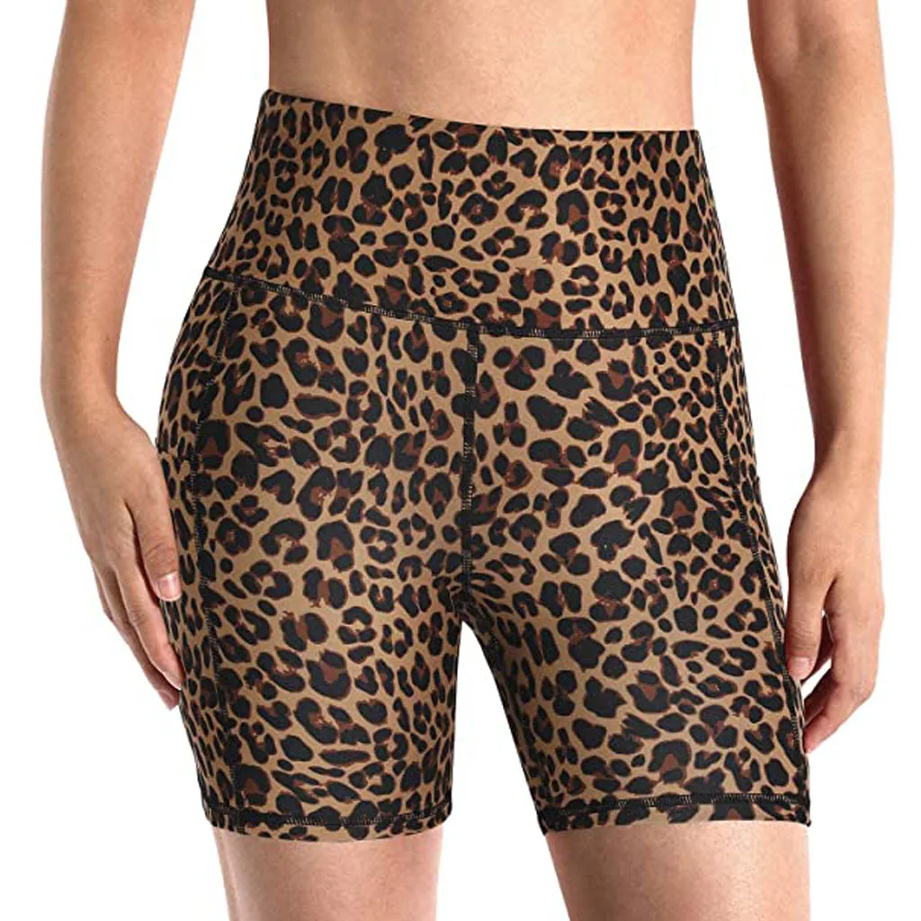 

2021 Womens High Waist Biker Shorts Leopard Tie-Dye Digital Print Workout Leggings Skinny Cycling Pocket Tights WDC023