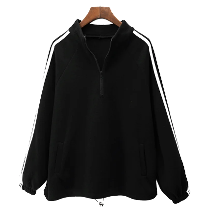 

Zisuo 2021 Spring New Retro Hong Kong Style Striped Sleeve Coat for Women Spring and Autumn Half Pull with Pullover Casual Top