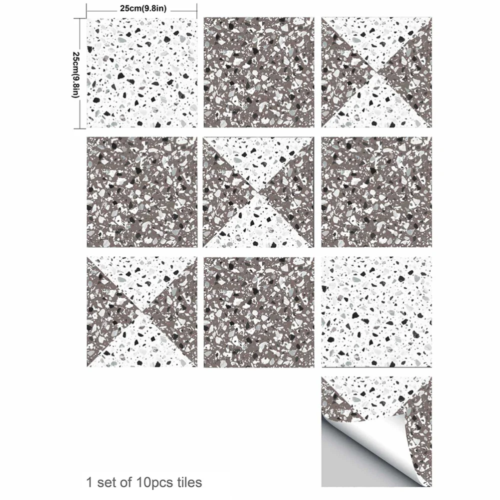 

10pcs Creative Tile Stickers Waterproof Self-Adhesive Decorative Wall Stickers Stylish Wall Ornament for Home Kitchen (10x10cm)